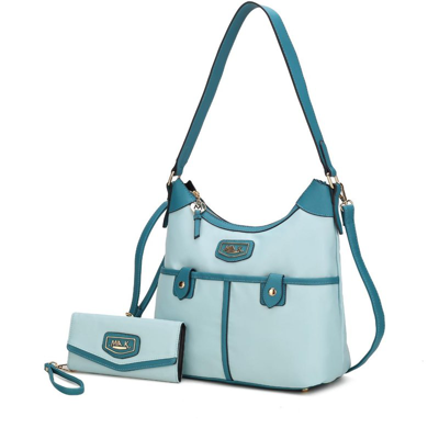Mkf Collection By Mia K Harper Nylon Hobo Shoulder Handbag With Matching Wallet In Blue