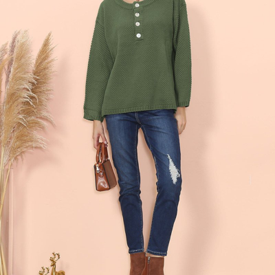 Anna-kaci Contrast Half Button Down Sweater In Green
