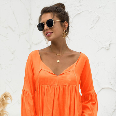 Anna-kaci Relaxed Light Gathered Blouse In Orange