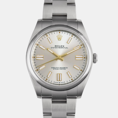 Pre-owned Rolex Silver Stainless Steel Oyster Perpetual 124300 Automatic Men's Wristwatch 41 Mm