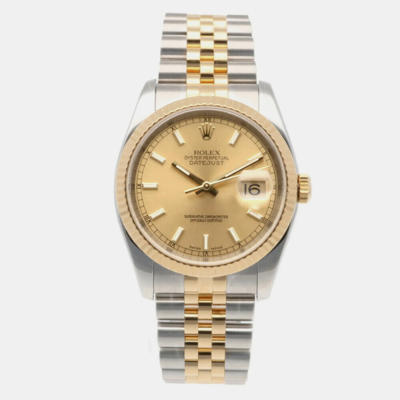 Pre-owned Rolex Champagne 18k Yellow Gold And Stainless Steel Datejust 116233 Automatic Men's Wristwatch 36 Mm