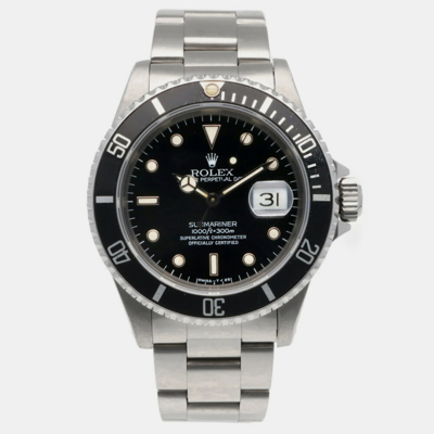 Pre-owned Rolex Black Stainless Steel Submariner 16610 Automatic Men's Wristwatch 40 Mm