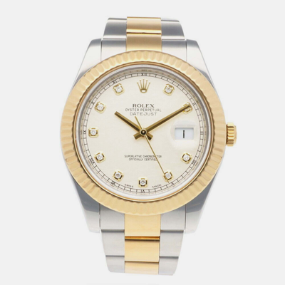 Pre-owned Rolex White 18k Yellow Gold And Stainless Steel Datejust 116333 Automatic Men's Wristwatch 41 Mm