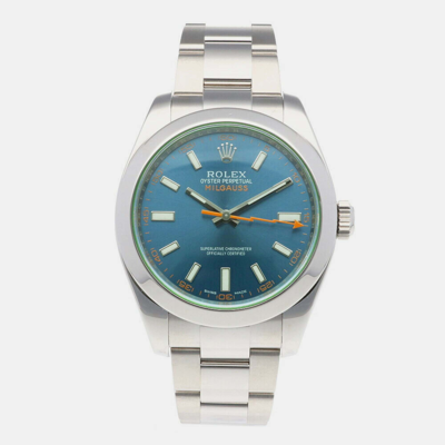 Pre-owned Rolex Blue Stainless Steel Milgauss 116400gv Automatic Men's Wristwatch 40 Mm