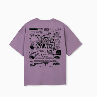 Partch Pop Love T-shirt Short Sleeves In Purple Oversized With Art Print