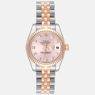 Pre-owned Rolex Datejust Steel Rose Gold Diamond Dial Ladies Watch 179171 26 Mm In Pink