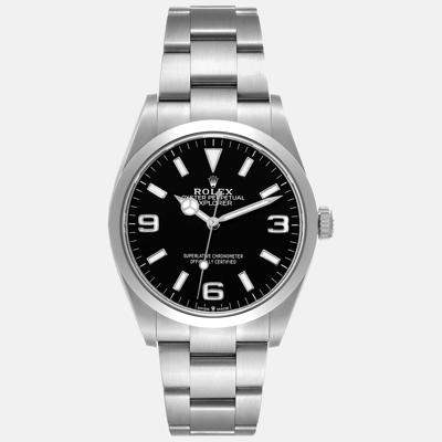 Pre-owned Rolex Explorer I Black Dial Steel Men's Watch 124270 36 Mm