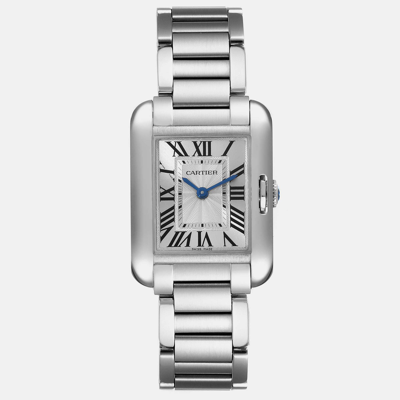Pre-owned Cartier Tank Anglaise Small Silver Dial Steel Ladies Watch W5310022 30.2 X 22.7 Mm