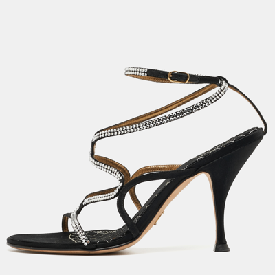 Pre-owned Dolce & Gabbana Black Satin Crystal Embellished Sandals Size 38