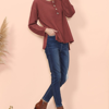 Anna-kaci Contrast Half Button Down Sweater In Red