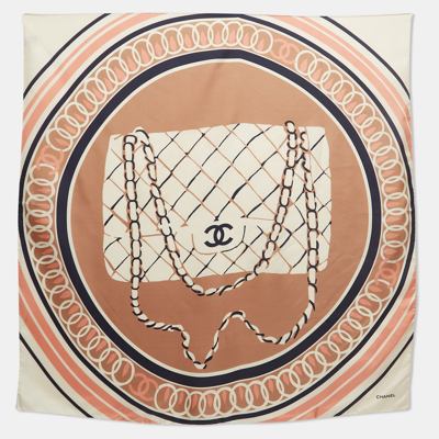 Pre-owned Chanel Cream Cc Bag Print Silk Square Scarf