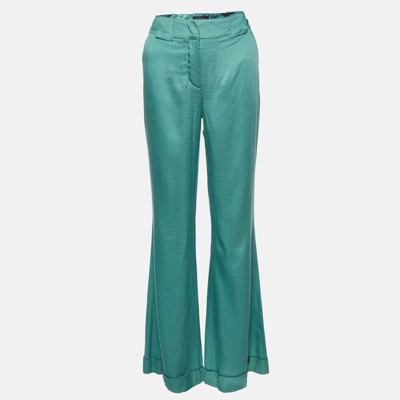 Pre-owned Class By Roberto Cavalli Green Textured Satin Flared Trousers M