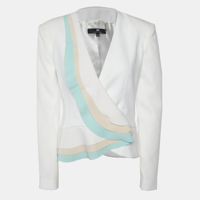 Pre-owned Elisabetta Franchi White Crepe Colorblock Pleated Jacket M
