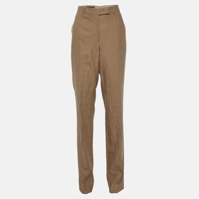 Pre-owned Loro Piana Brown Linen Straight Fit Trousers L