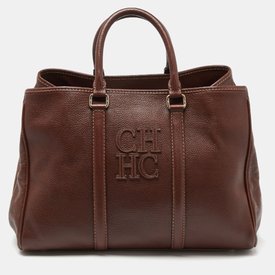 Pre-owned Ch Carolina Herrera Brown Grained Leather Matteo Tote