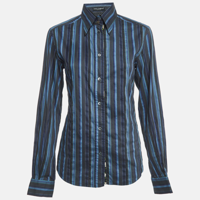 Pre-owned Dolce & Gabbana Blue Striped Cotton Full Sleeve Shirt M