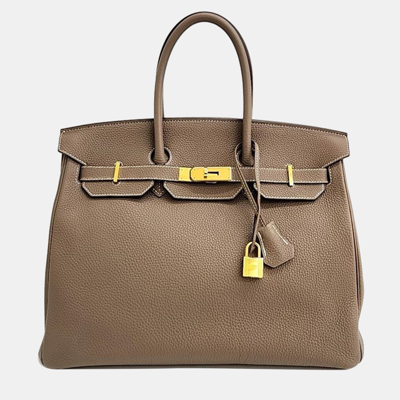 Pre-owned Hermes Brown Leather Birkin 35 Bag