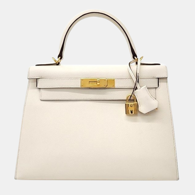 Pre-owned Hermes Outstitch Kelly 28 Bag In Cream
