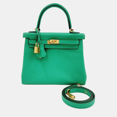 Pre-owned Hermes Green Leather Kelly 25 Bag