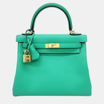 Pre-owned Hermes Green Leather Kelly 25 Bag