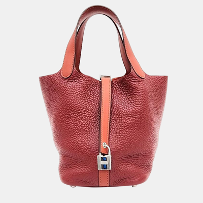Pre-owned Hermes Two-tone Lock Picotin 18 Bag In Red