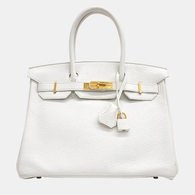 Pre-owned Hermes White Leather Birkin 30 Bag