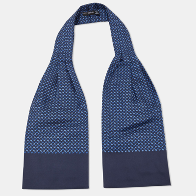 Pre-owned Hermes Navy Blue Horse Print Silk Ascot Tie Scarf