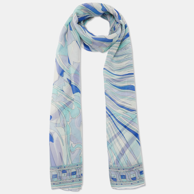 Pre-owned Emilio Pucci Blue Abstract Print Silk Stole