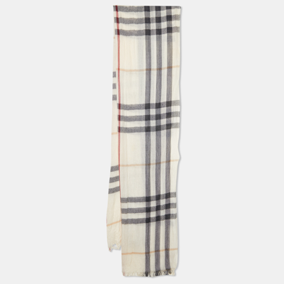 Pre-owned Burberry Cream/black Checked Wool Stole