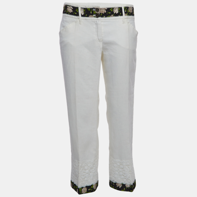 Pre-owned Dolce & Gabbana Off-white Linen Blend Trousers M