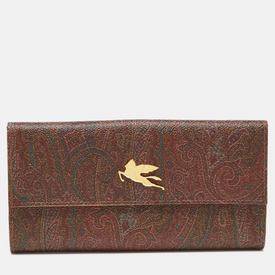 Pre-owned Etro Brown Paisley Print Coated Canvas Trifold Continental Wallet