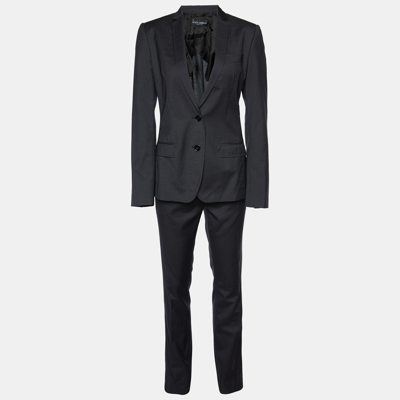 Pre-owned Dolce & Gabbana Charcoal Grey Pinstriped Wool & Silk Pant Suit S