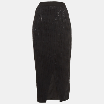 Pre-owned Self-portrait Black Sequined Crepe Midi Skirt M
