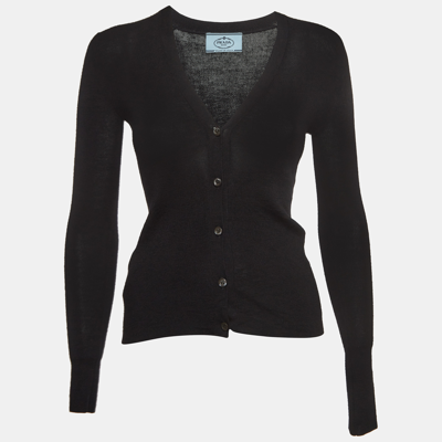 Pre-owned Prada Black Cashmere And Silk Buttoned Cardigan S