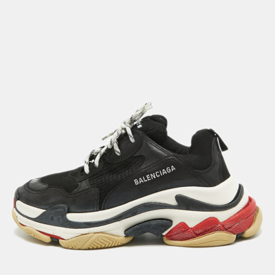 Pre-owned Balenciaga Black Mesh And Leather Triple S Low Top Trainers Size 40