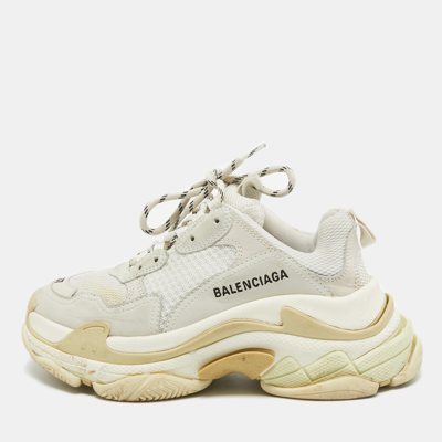 Pre-owned Balenciaga White/grey Mesh And Leather Triple S Low Top Sneakers Size 37