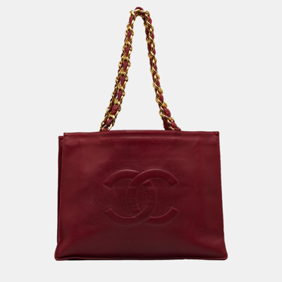 Pre-owned Chanel Red Cc Lambskin Tote Bag