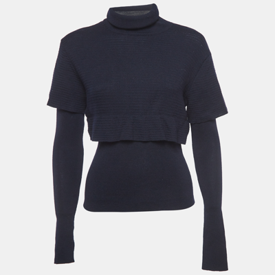 Pre-owned Versace Navy Blue Wool Knit Turtle Neck Long Sleeve Top M