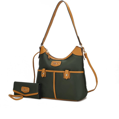 Mkf Collection By Mia K Harper Nylon Hobo Shoulder Handbag With Matching Wallet In Green