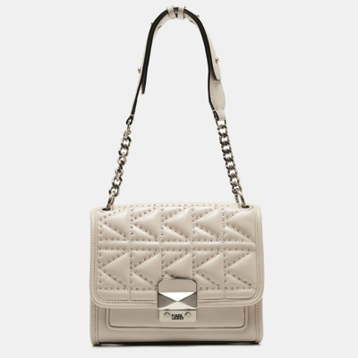 Pre-owned Karl Lagerfeld Beige Quilted Studded Leather Shoulder Bag