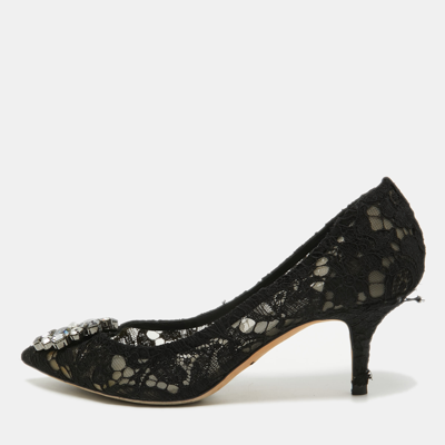 Pre-owned Dolce & Gabbana Black Lace Bellucci Pumps Size 37