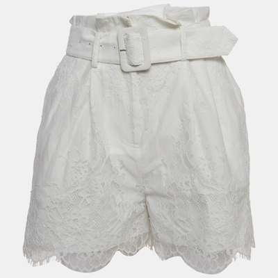 Pre-owned Self-portrait White Embroidered Cotton Belted Shorts S