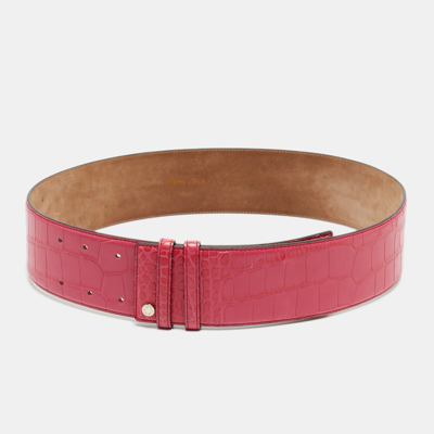Pre-owned Jimmy Choo Pink Croc Embossed Leather Waist Belt 85 Cm