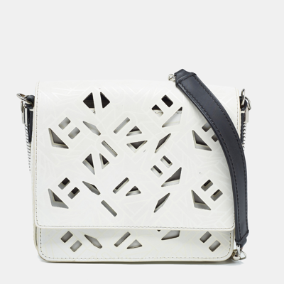 Pre-owned Kenzo White/black Laser Cut Leather Flying Crossbody Bag