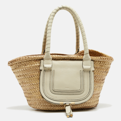 Pre-owned Chloé Beige/cream Straw And Leather Medium Marcie Basket Bag