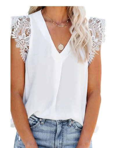 Anna-kaci Lace Pleated Tank Blouse In White