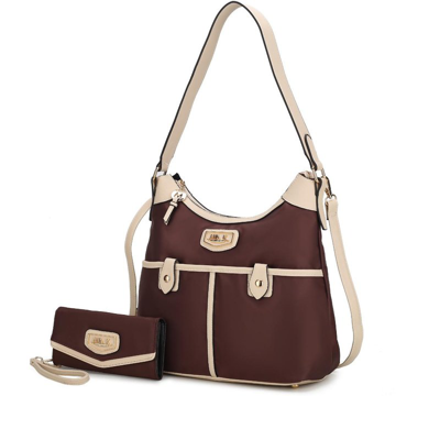 Mkf Collection By Mia K Harper Nylon Hobo Shoulder Handbag With Matching Wallet In Brown