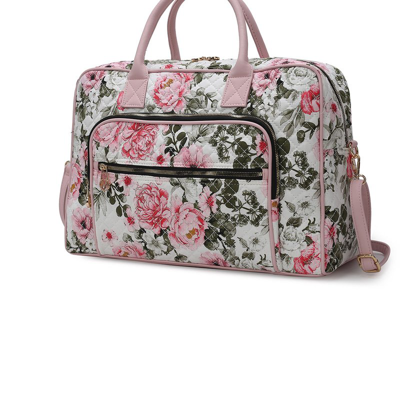 Mkf Collection By Mia K Jayla Quilted Cotton Botanical Pattern Women's Duffle Bag In White