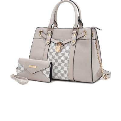 Mkf Collection By Mia K Christine Circular Print Satchel Bag Witch Matching Wallet In Grey