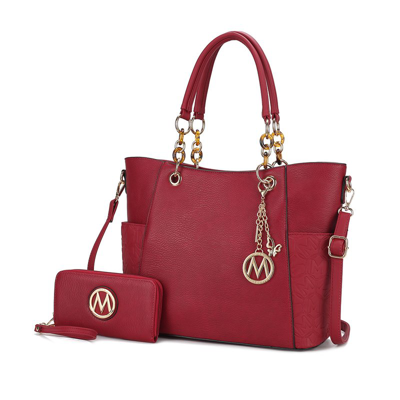 Mkf Collection By Mia K Merlina Embossed Pockets Vegan Leather Women's Tote Bag With Wallet In Red
